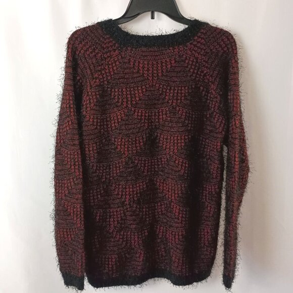 Eureka by Christos Garkinos Eyelash Fuzzy Sweater Fringe Women Size L Red/Black - Picture 3 of 6